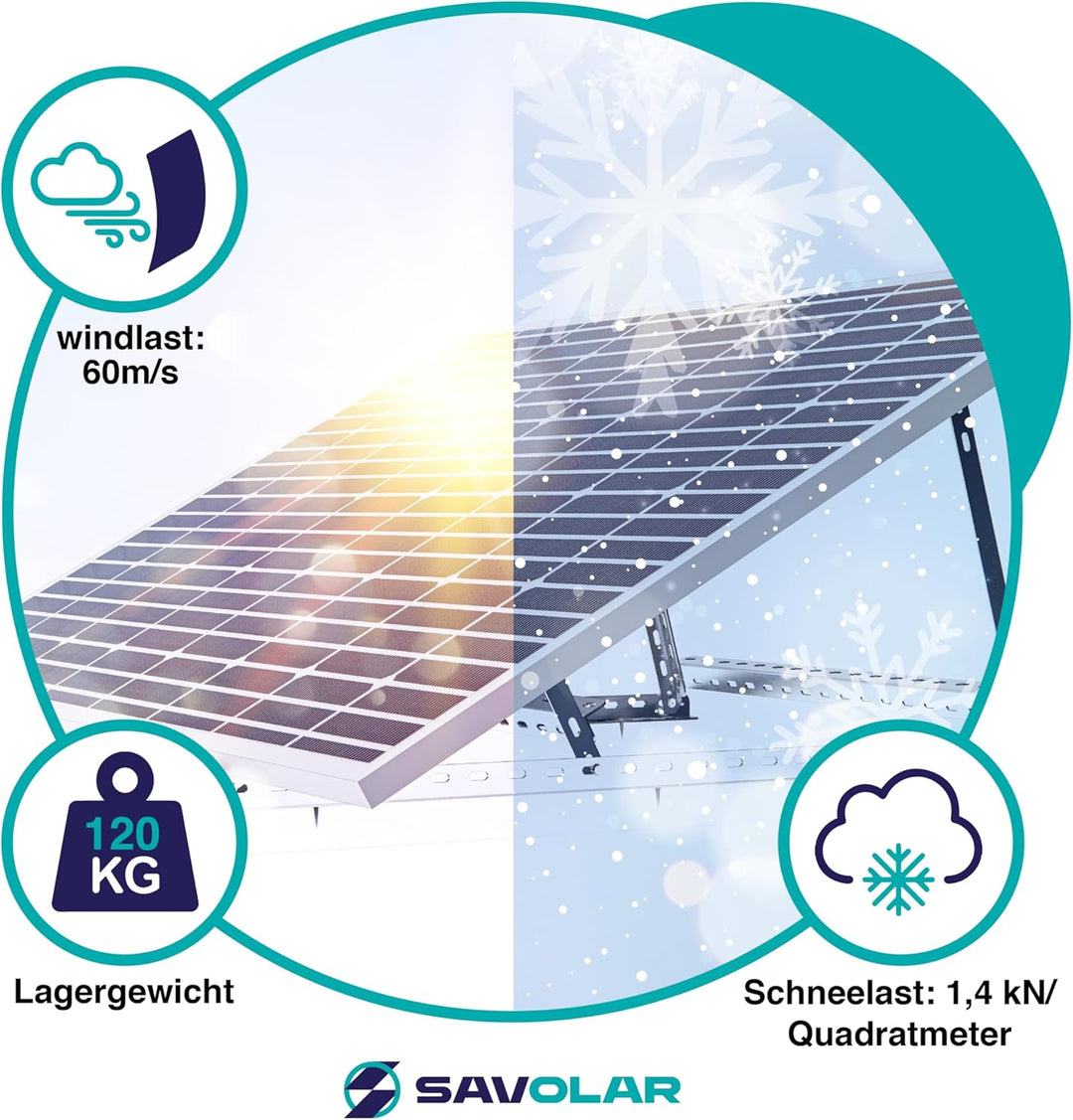 SAVOLAR Solarmodul Halterung Balkonkraftwerk bis 117cm (46 Zoll) Winkel Einstellbar 0-90°, Robuste N