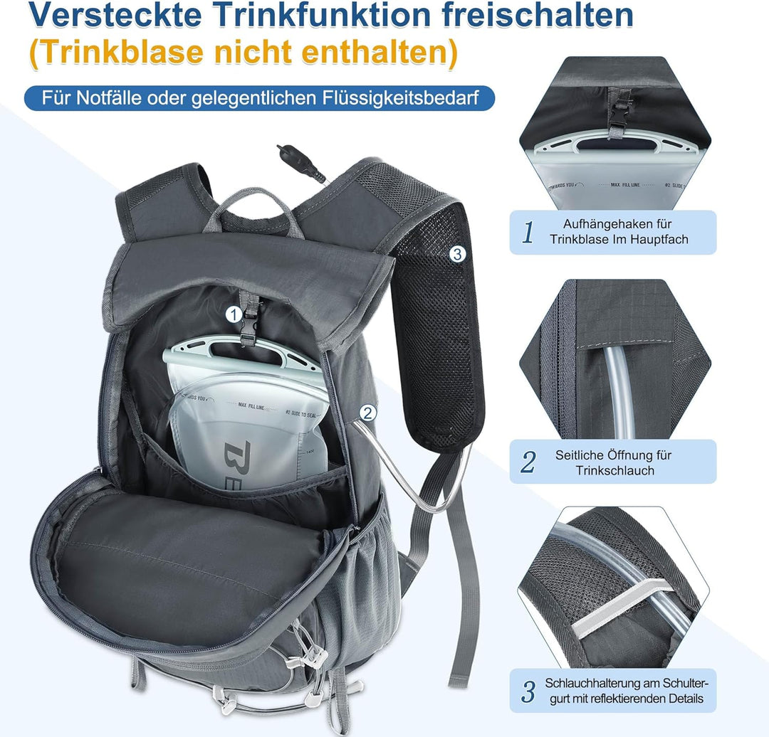 BECOJADDE 20L Kleiner Wanderrucksack Tagesrucksack Herren Damen Leichter Faltbarer Rucksack mit Brus