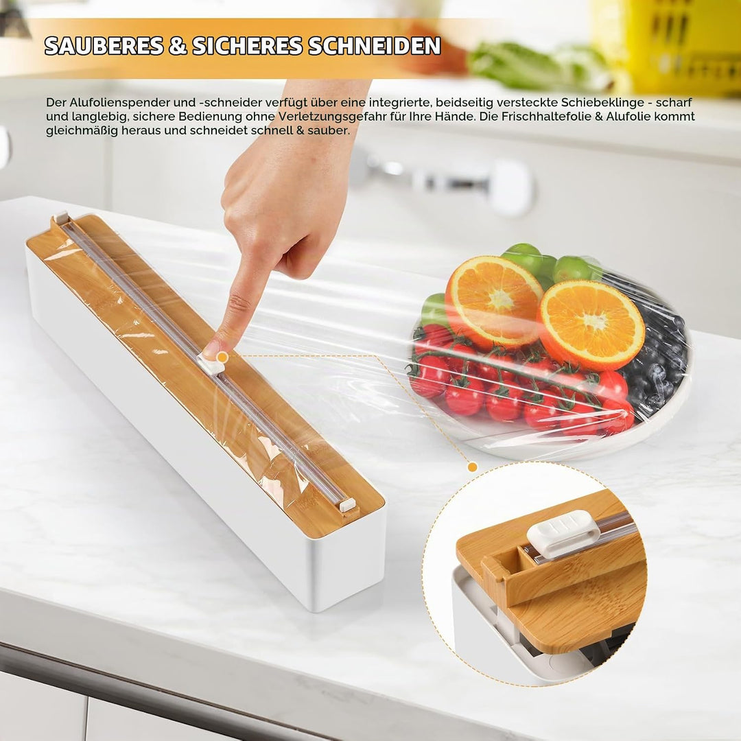 Frischhaltefolienspender mit Cutter - Magnetisch &amp; Klebe, ohne Bohren, Folienschneider für Frischhal