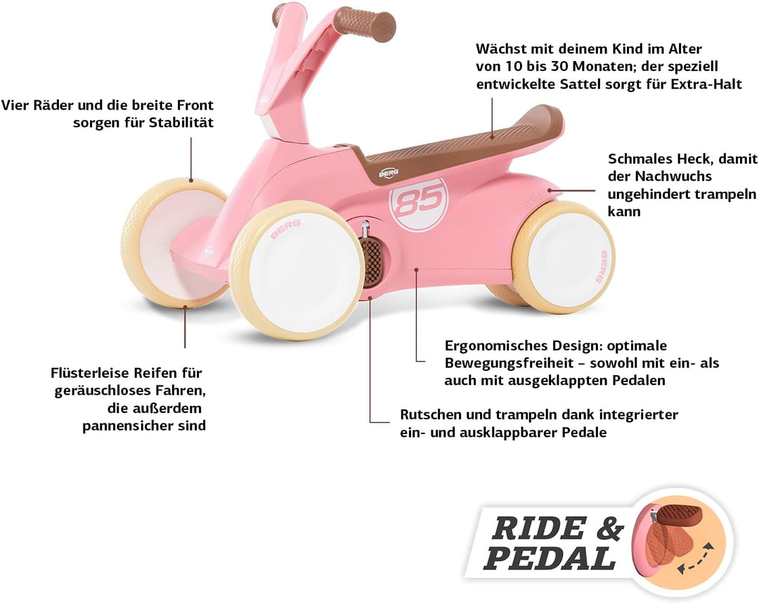 Berg GO² 2in1 Rutschauto Retro Rosa | Rutscher und Laufrad, Kinderrutscher, Kinderauto mit Ausklappb