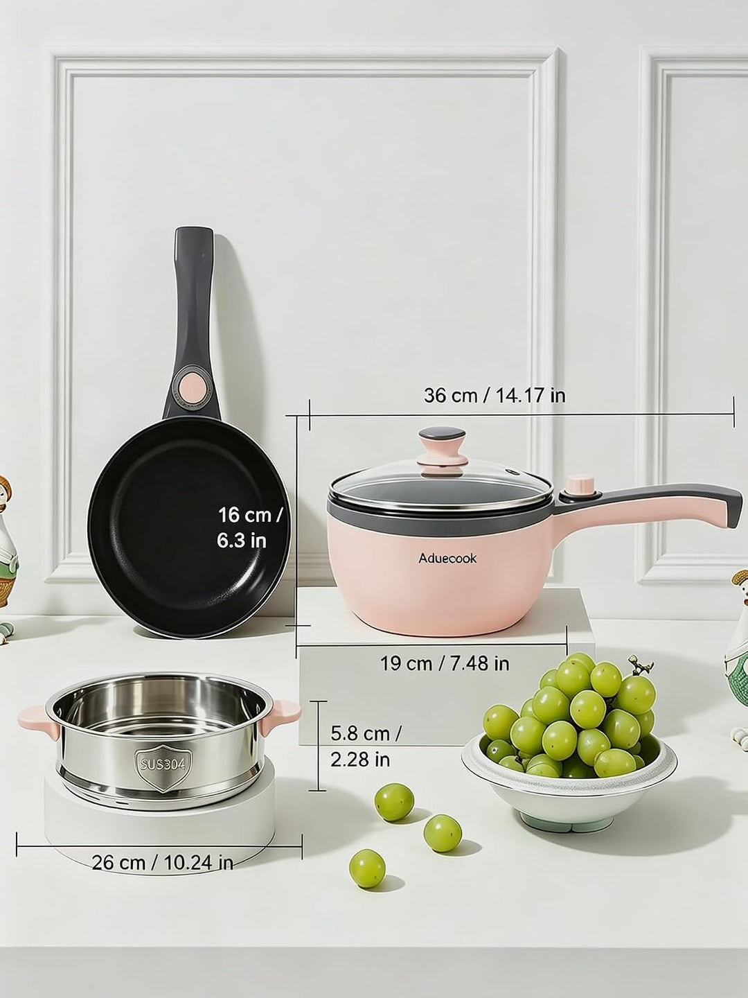 Audecook Elektrische Pfannen mit Dampfgarer, 1,5L Bratpfanne 20cm, Antihaft Klein Elektropfanne, Mul
