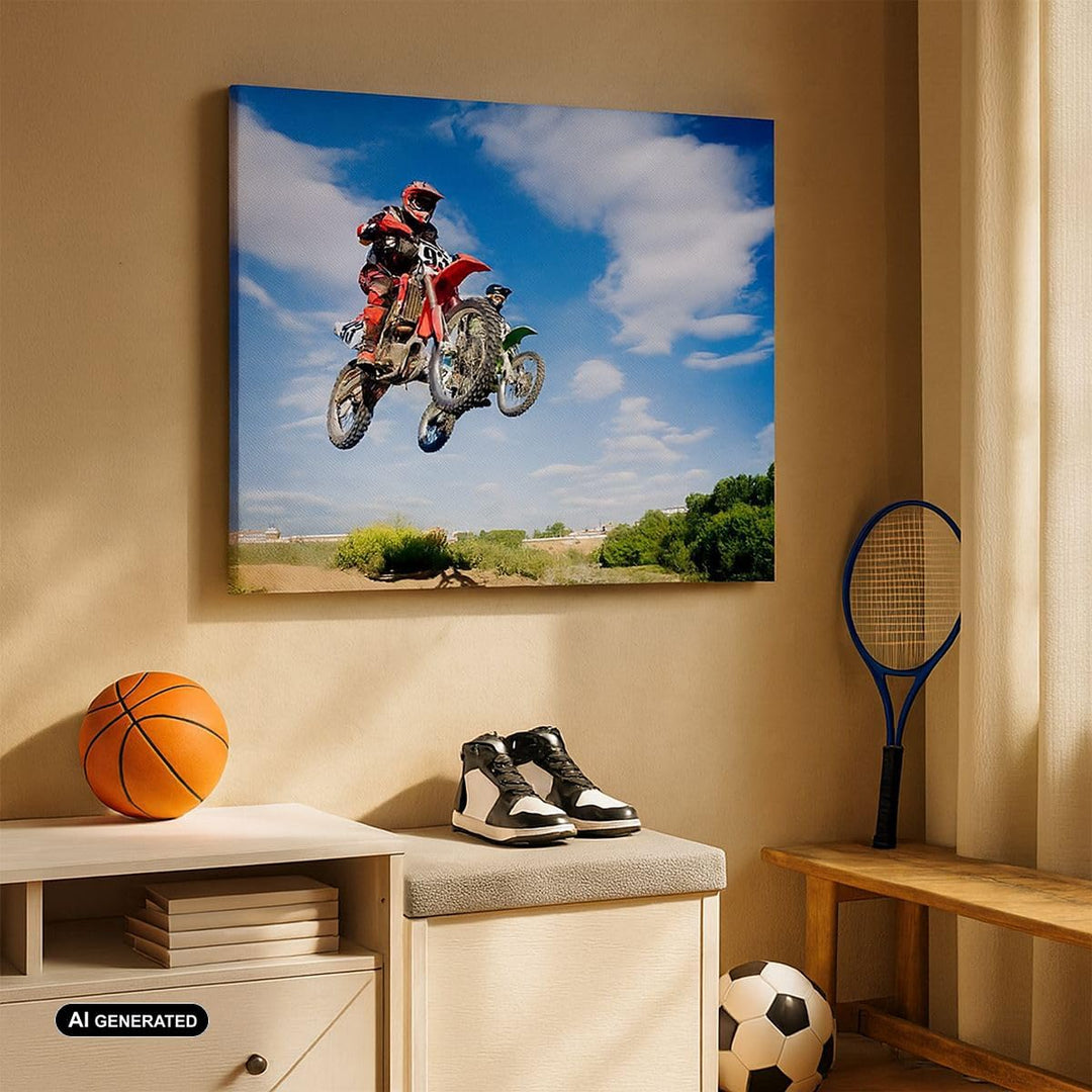 ARTTOR Bilder auf Leinwand 100x70cm Leinwandbild Motorrad Reiter Himmel Gross Wanddeko Bild Schlafzi