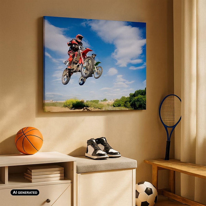 ARTTOR Bilder auf Leinwand 100x70cm Leinwandbild Motorrad Reiter Himmel Gross Wanddeko Bild Schlafzi