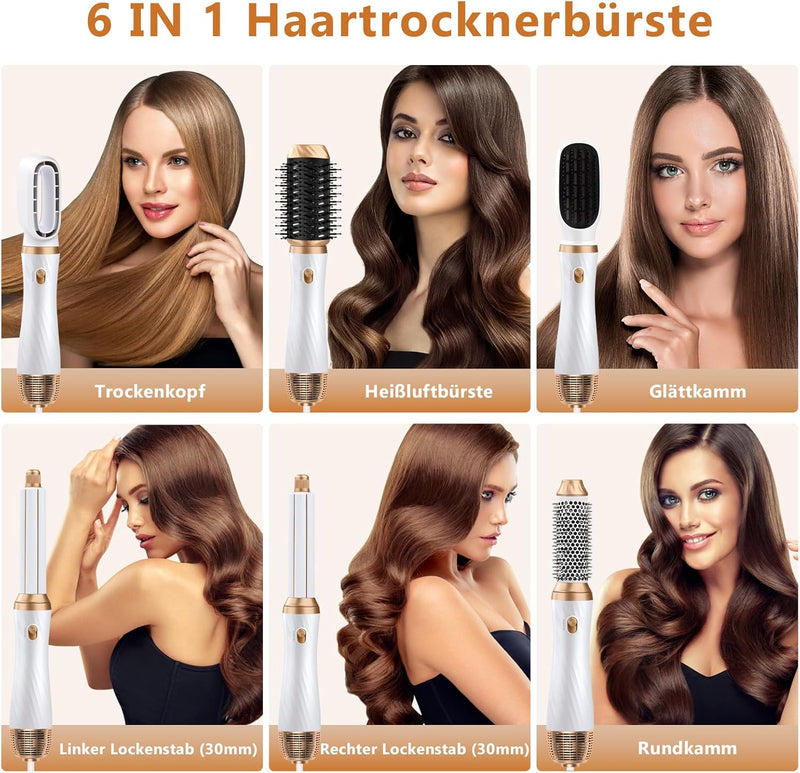 Semai 6 in 1 Air Styler set mit 1000W Haartrockner, Rundbürste, Warmluftbürste, Automatisch Volumen