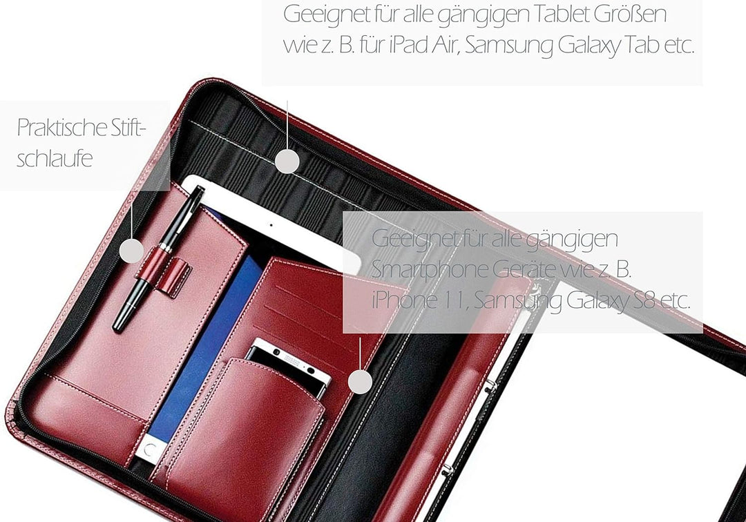 DELMON VARONE - Personalisierbare Tablet &amp; Smartphone Schreibmappe DIN A4 XXL Cambridge Top Grain Le