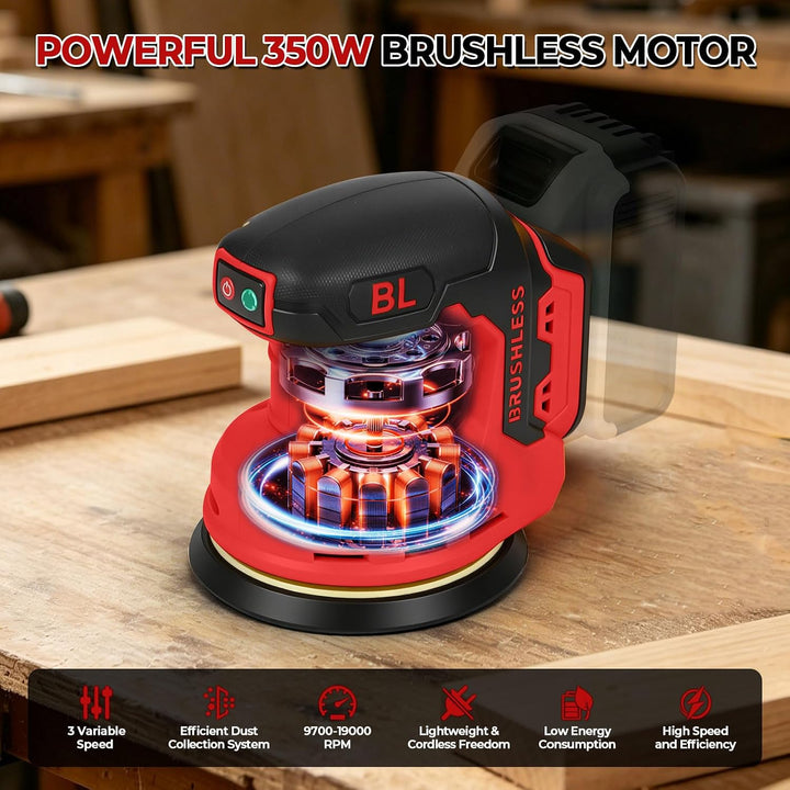 Akku-Exzenterschleifer, Kompatibel mit Milwaukee 18V Batterie, 3 Geschwindigkeiten, 9700-19000 U/min