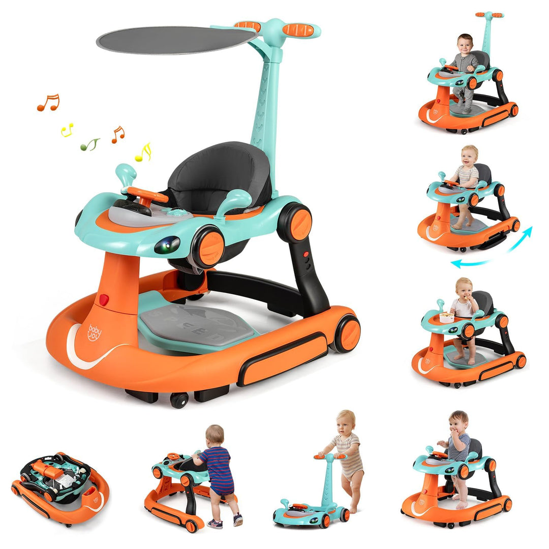 FANTASK 7 in 1 Lauflernhilfe mit abnehmbarem Verdeck, Lauflernwagen höhenverstellbar mit Spielboard,