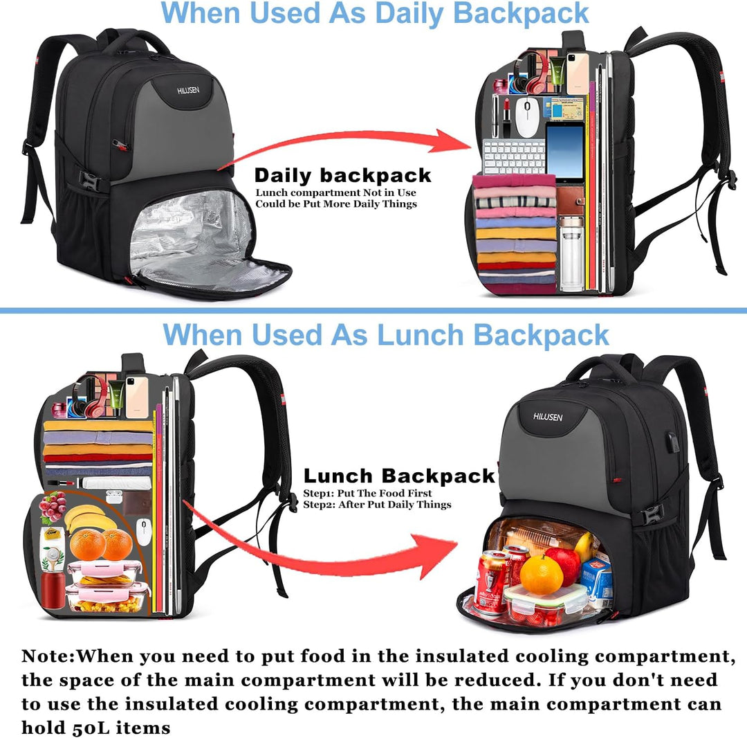 HILUSEN Extra grosser 50L Reise-Laptop-Rucksack für Herren, Lunch-Rucksack 17 Zoll, Diebstahlsichere