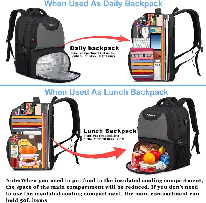 HILUSEN Extra grosser 50L Reise-Laptop-Rucksack für Herren, Lunch-Rucksack 17 Zoll, Diebstahlsichere