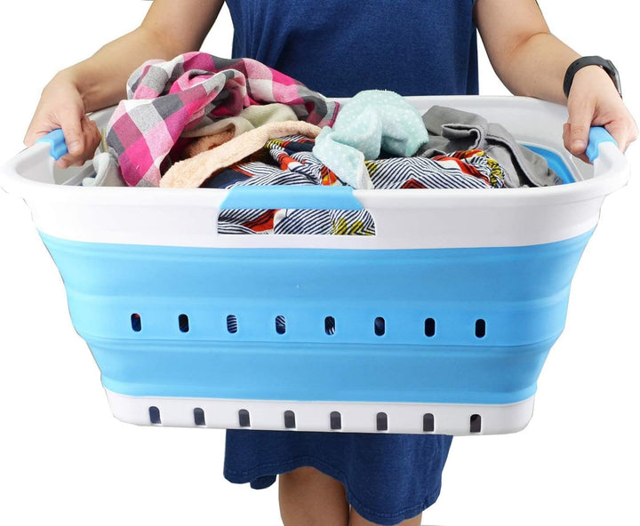SAMMART 42L Collapsible Plastic Laundry Basket - Foldable Pop Up Storage Container/Organizer - Space