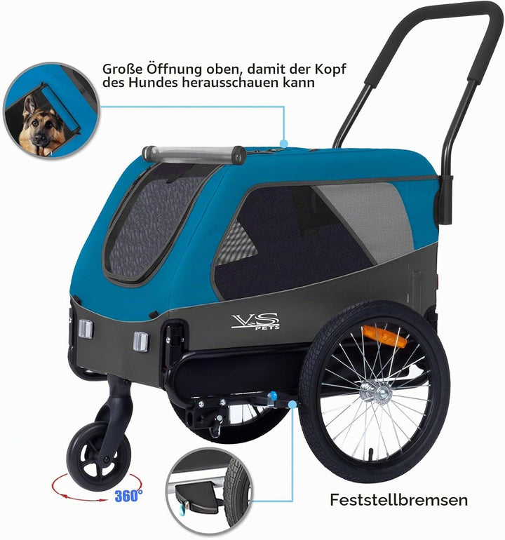 Tiggo VS Medium Hundeanhänger &amp; Buggy 2in1 Fahrradanhänger Hundebuggy Jogger für Hunden bis 23kg Bla
