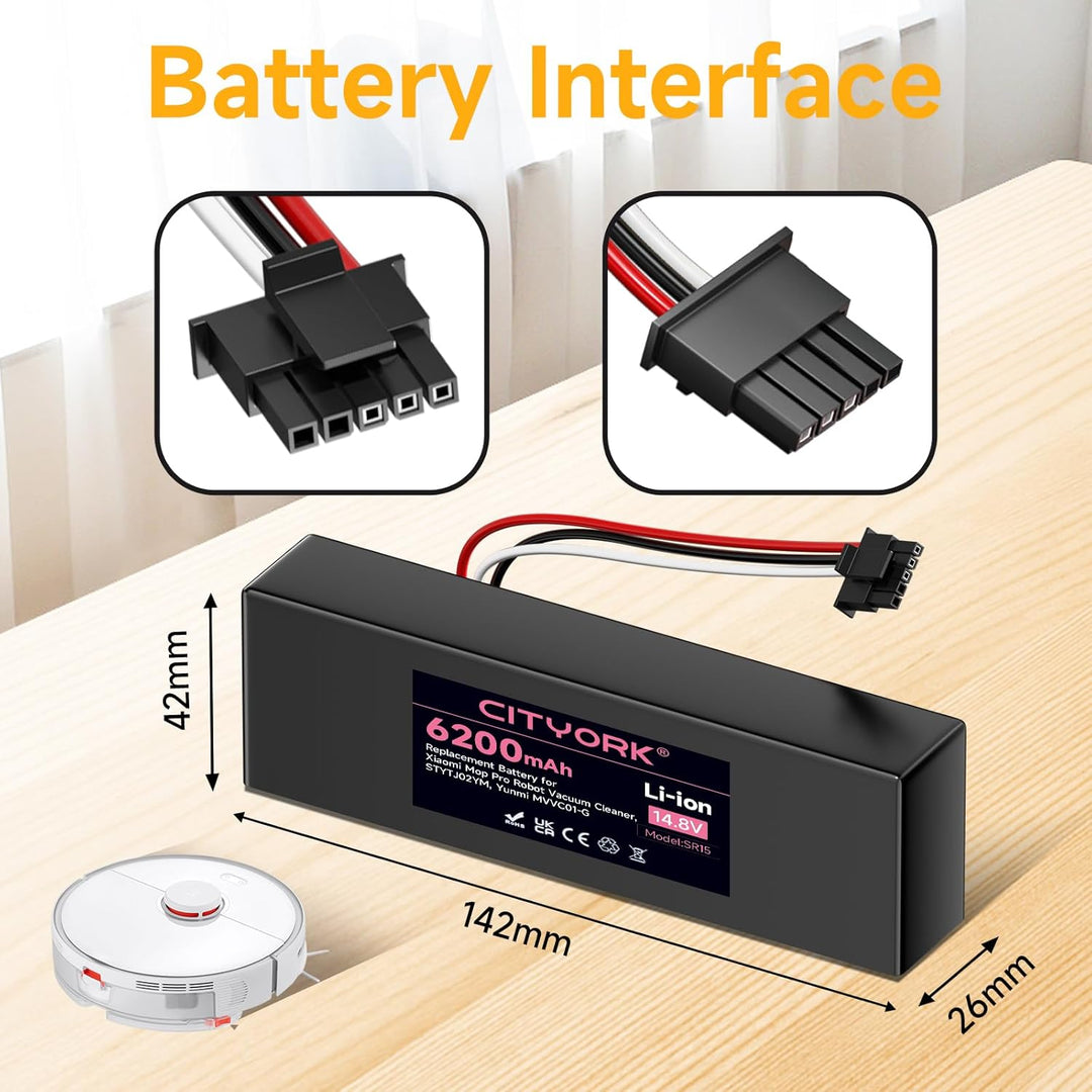 CITYORK 6200mAh 14,4V Li-Ion Akku für Xiaomi Mop 2S / Mop Pro/Mop P, Ersatzakku kompatibel mit Xiaom