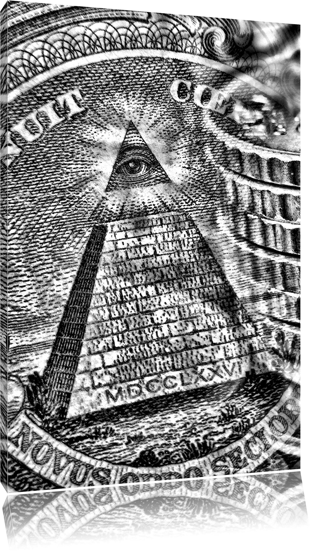 Monocrome, Illuminati Pyramide, Black and White, Format: 100x70 auf Leinwand, 100x70