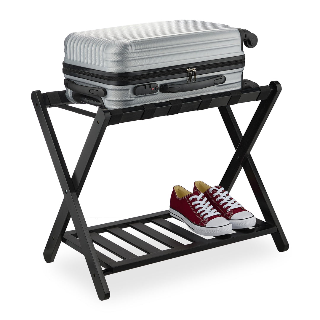 Relaxdays Kofferständer, klappbar, Bambus, HBT: 56x68,5x41,5 cm, Gepäckständer mit Ablage, Kofferabl