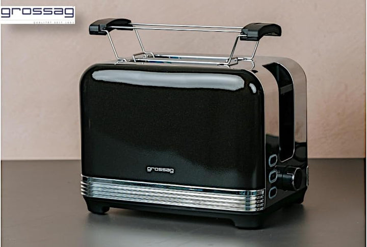 grossag TA 28.07, 2-Scheiben Edelstahl-Toaster, schwarzes Retro Metallic-Design, stufenlose Bräunung