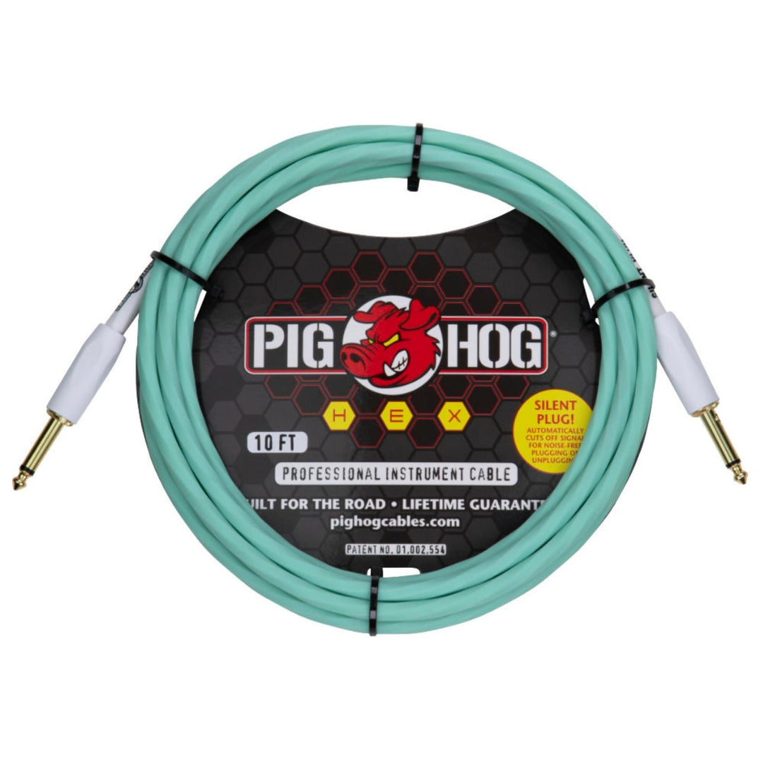 Pig Hog Hex Serie Silent Instrumentenkabel, Mit Signal-Schalter, Seafoam Green, 3m/10ft, 6.35 (1/4”)