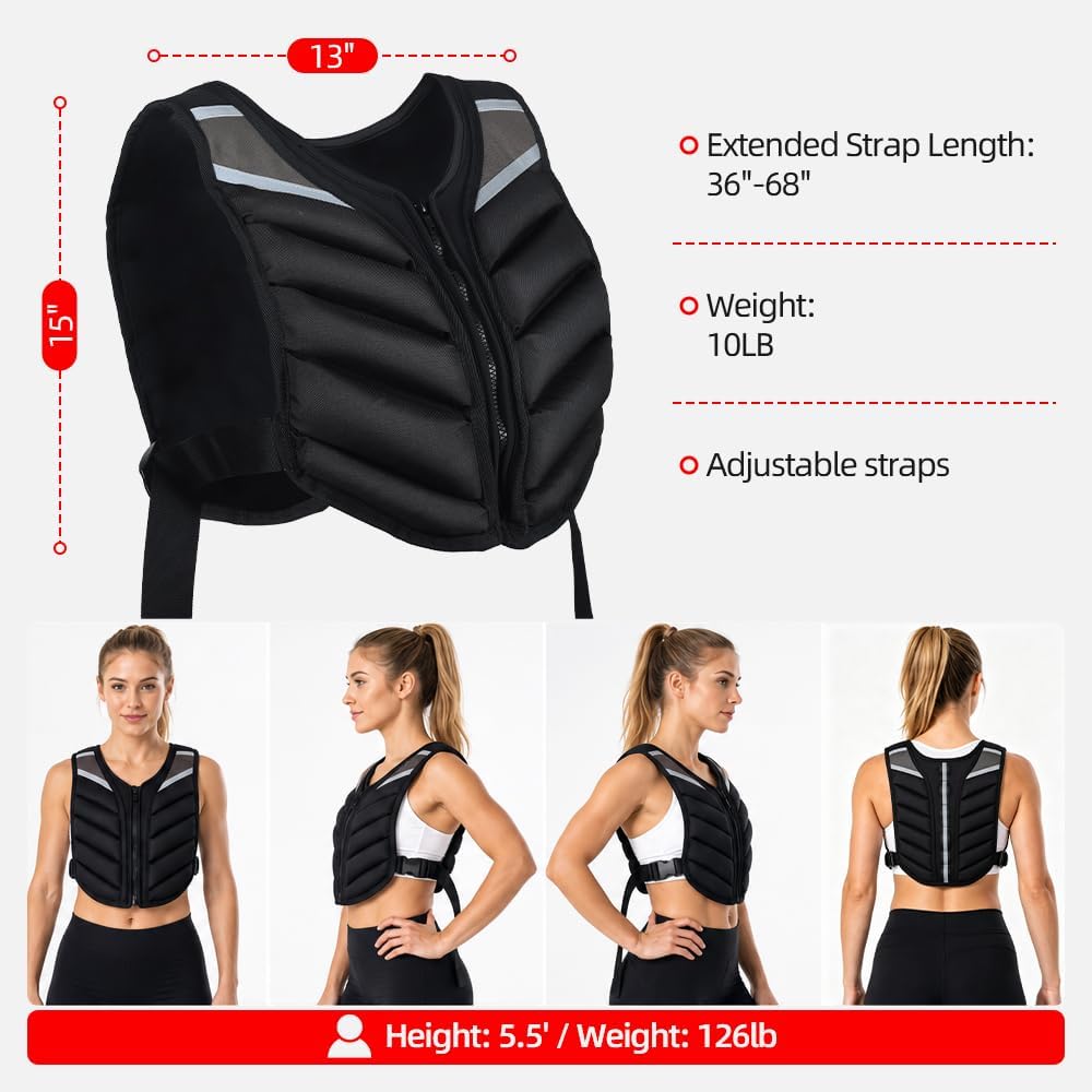 Abahub Gewichtsweste 10lb Herren Damen mit Reissverschluss Gewichtsweste mit reflektierendem Streife