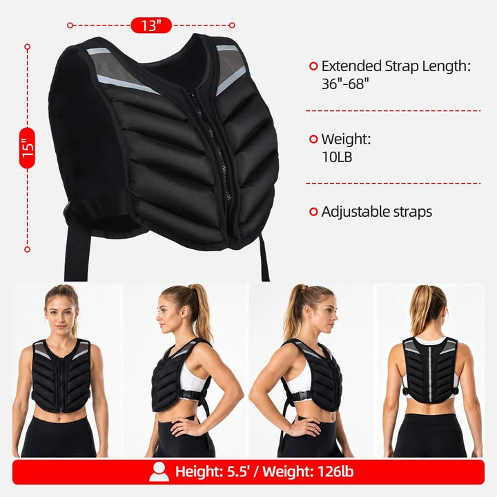 Abahub Gewichtsweste 10lb Herren Damen mit Reissverschluss Gewichtsweste mit reflektierendem Streife