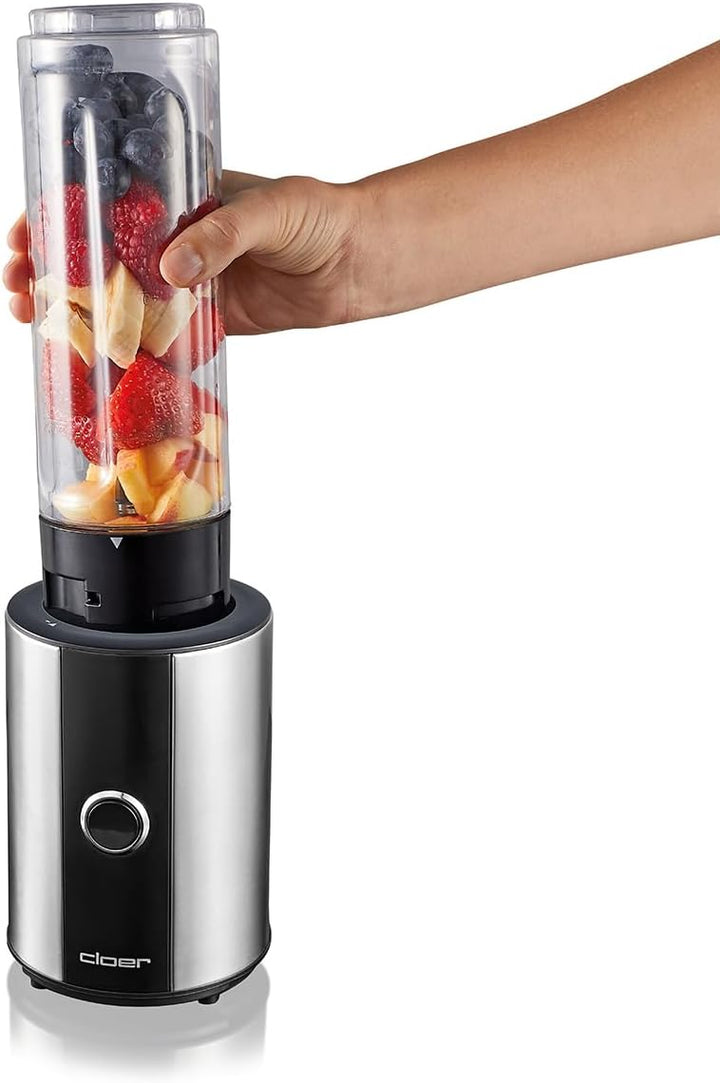 Cloer 6969 Smoothie Maker, Mini Standmixer to go, Milchshakes, Behälter 600 ml, Trinkflasche aus Tri