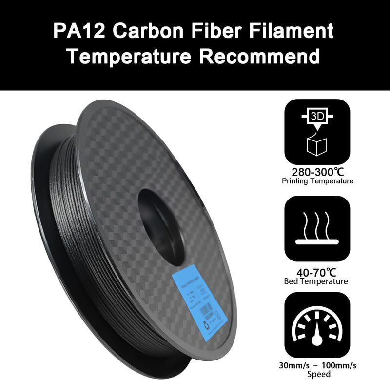 YOUSU PA12-CF Filament, Nylon Filament 1.75 Black, 500g Carbon Fiber Nylon Filament, 1.75mm PA12-CF