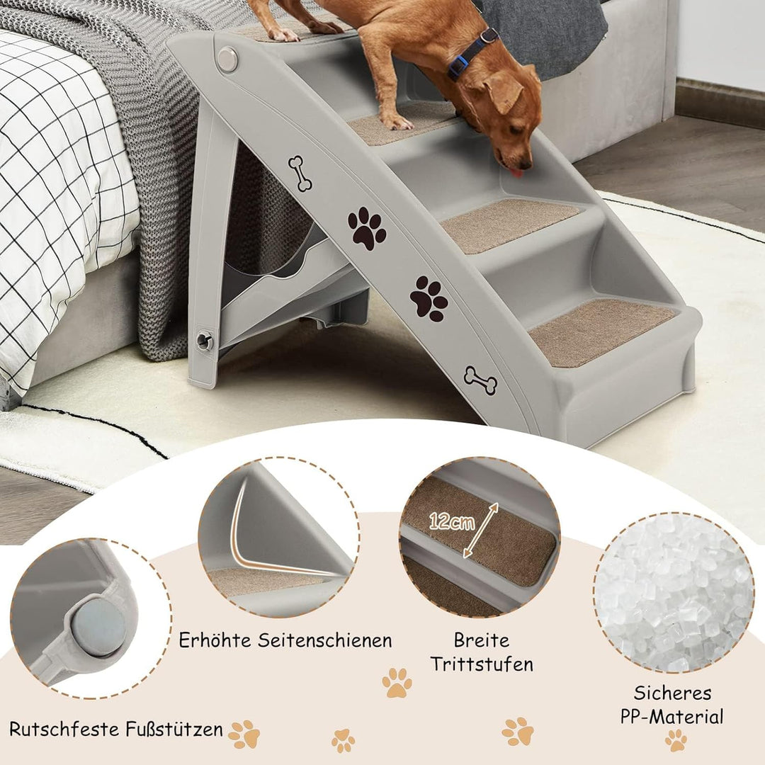 GYMAX Haustiertreppe mit 4 Stufen, klappbare Hundetreppe aus Kunststoff mit rutschfesten Fusspolster