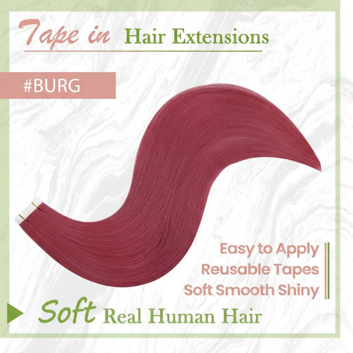 RUNATURE Extensions Echthaar Tape Rot 35cm Invisible Tape Extensions Echthaar Burg Glatt Tape in Ext