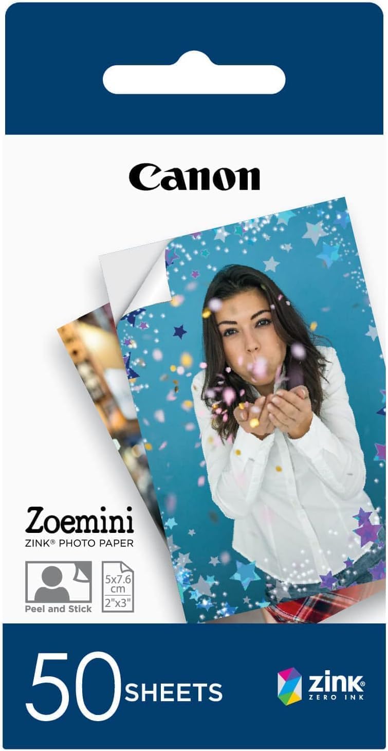 Canon Zoemini 2 „Printing Kit“ Fotodrucker, perlweiss & Zoemini 5 x 7,5 cm Zink Fotopapier | Packung