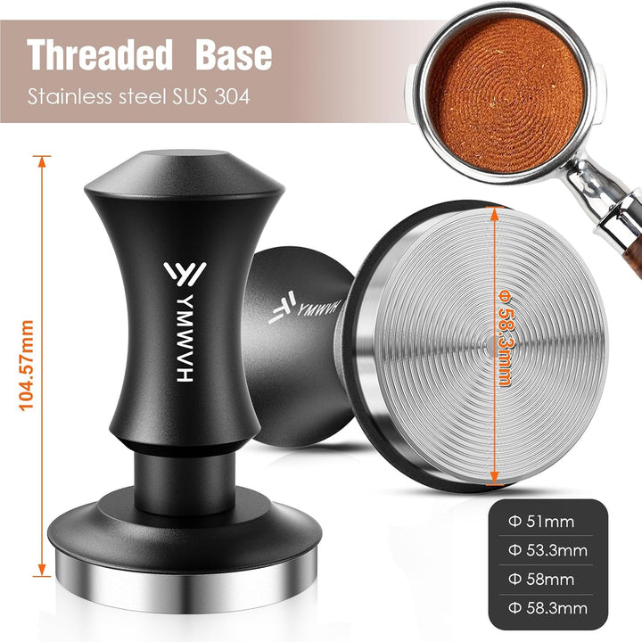 YMWVH Kaffee Tamper 58mm, Edelstahl Espresso Tamper mit 30lbs Anpressdruck, 304 Edelstahl Base Kaffe