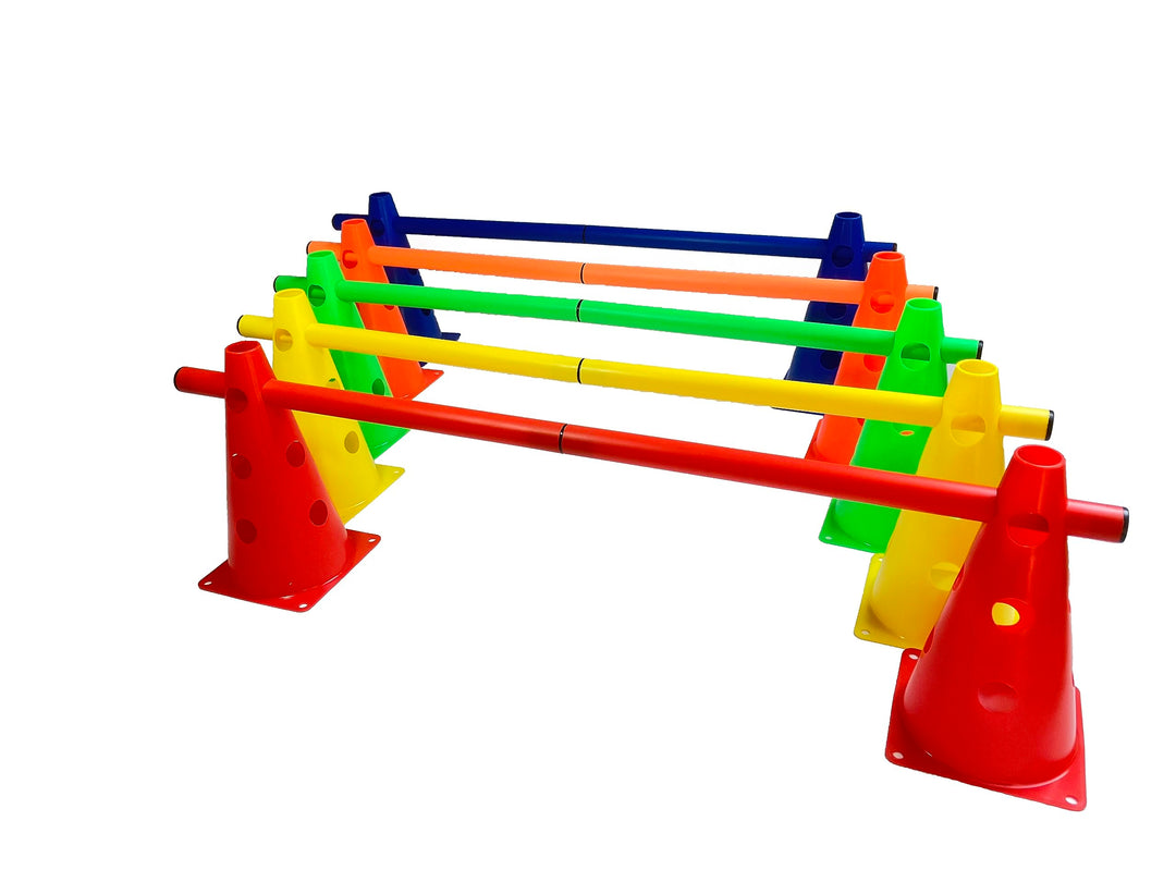 5er Set Steckhürden 23 cm, Kegelhürden für Agility in 5 Farben (Kompakt)