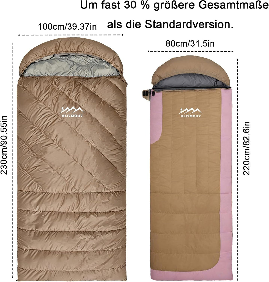 XXL Daunen Deckenschlafsack, Extra Grosser Leichter Schlafsack 230 cm x 100 cm für Erwachsene Campin