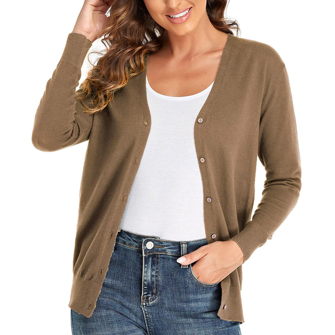 CUNYI Strickjacke für Damen Pullover mit V-Ausschnitt L Khaki, L Khaki