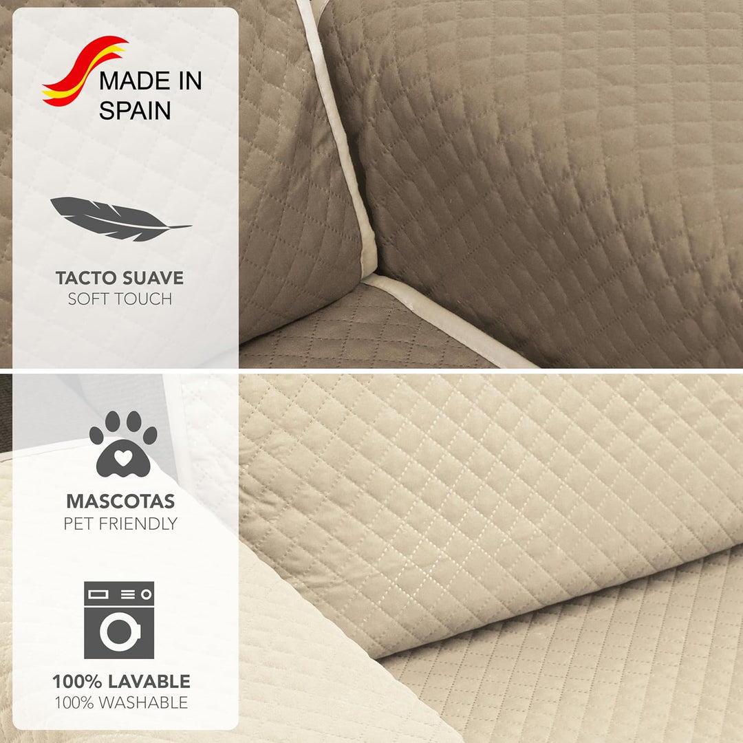 Martina Home Diamond Sofabezug, gesteppt, wendbar, Beige/Leder, 3-Sitzer Beige/Leder 3 Sitzer, Beige
