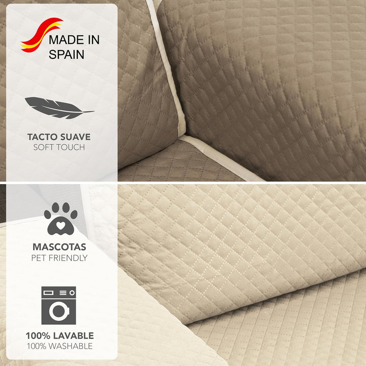 Martina Home Diamond Sofabezug, gesteppt, wendbar, Beige/Leder, 3-Sitzer Beige/Leder 3 Sitzer, Beige
