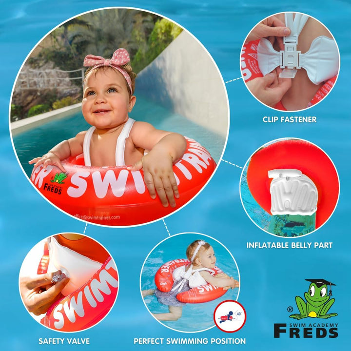 FREDS SWIM ACADEMY SWIMTRAINER Classic Rot - Schwimmtrainer für Kinder von 3 Monaten bis 4 Jahren, a