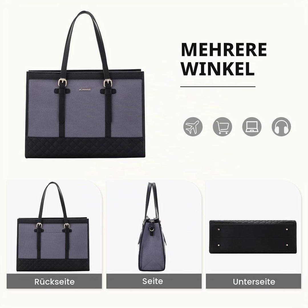 LOVEVOOK Handtasche Damen aus Leder &amp; Canvas, Laptoptasche 15,6 Zoll, Lehrertasche Aktentasche gross
