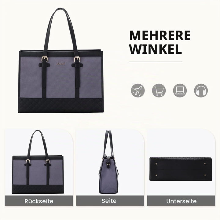 LOVEVOOK Handtasche Damen aus Leder &amp; Canvas, Laptoptasche 15,6 Zoll, Lehrertasche Aktentasche gross