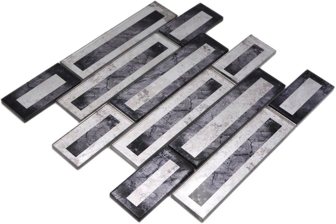Mosaikfliese Glasmosaik 2D-Optik schwarz silber grau schattiert Küchenrückwand Duschwand | 10 Mosaik