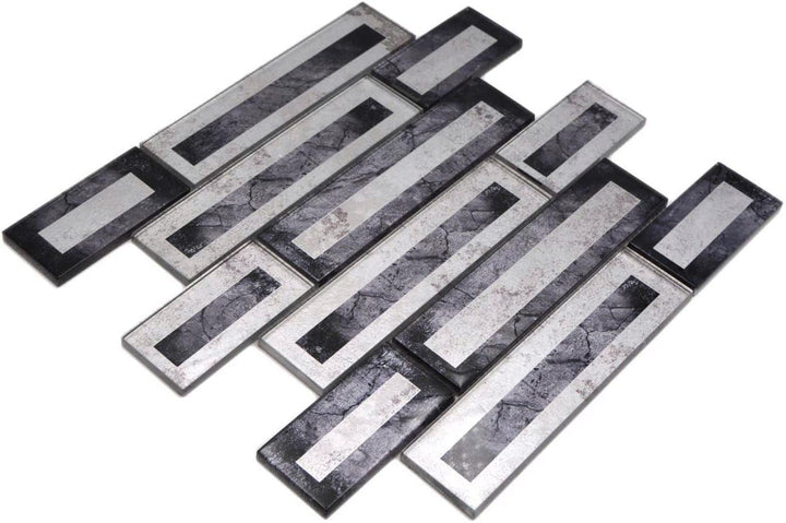 Mosaikfliese Glasmosaik 2D-Optik schwarz silber grau schattiert Küchenrückwand Duschwand | 10 Mosaik