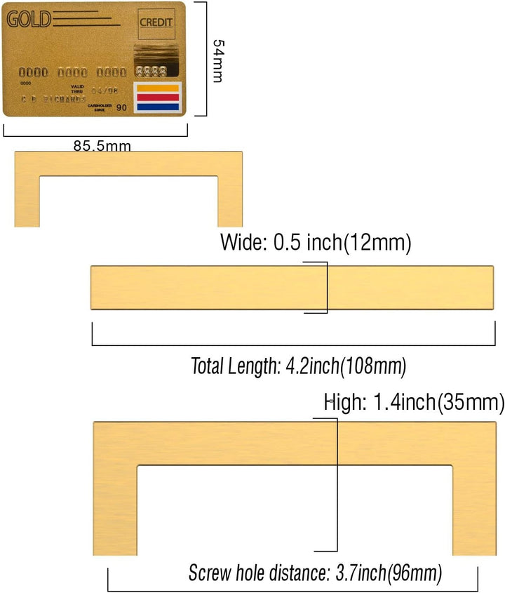 Amerdeco 10 Stück Möbelgriffe Edelstahl Gold Schrankgriffe Küchengriffe 96mm Lochabstand Schubladen