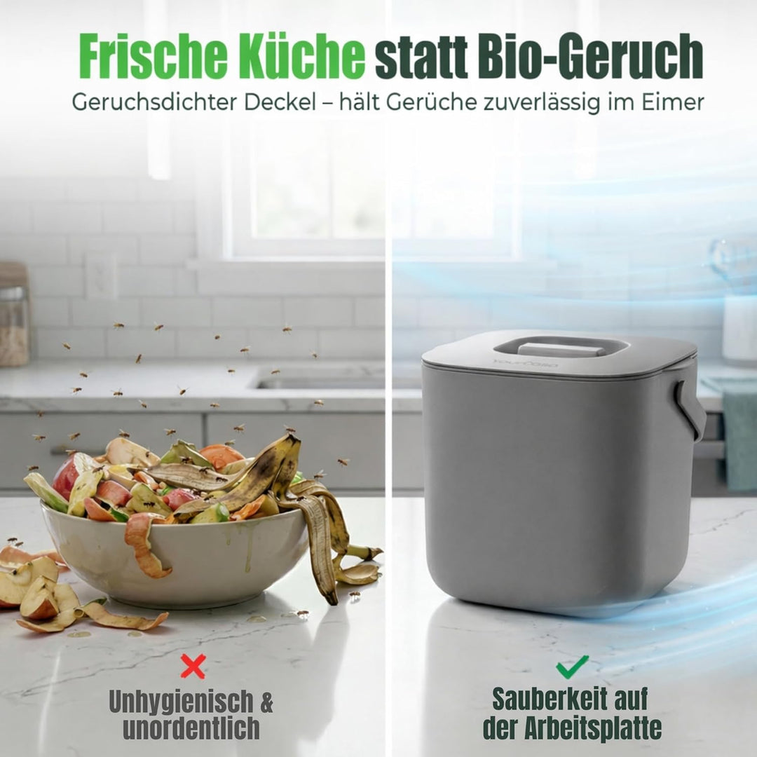 YourCasa Biomülleimer Küche 4L - Komposteimer mit herausnehmbarem Sieb & Deckel - geruchsdicht, spül