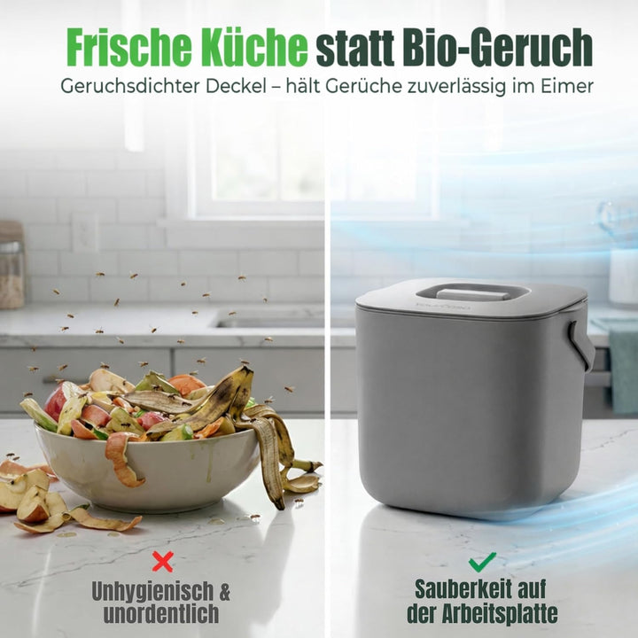 YourCasa Biomülleimer Küche 4L - Komposteimer mit herausnehmbarem Sieb & Deckel - geruchsdicht, spül