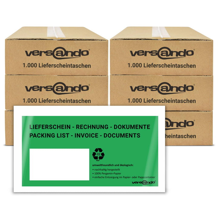 versando 6000 ökologische Lieferscheintaschen DIN lang selbstklebend 100% Pergamin Papier folienfrei