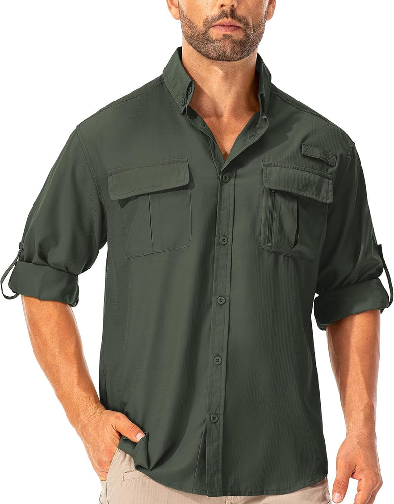 Hemd Herren Safari UPF50+ UV Schutz Wanderhemd Herren Langarm Funktionshemd Outdoorhemd Atmungsaktiv