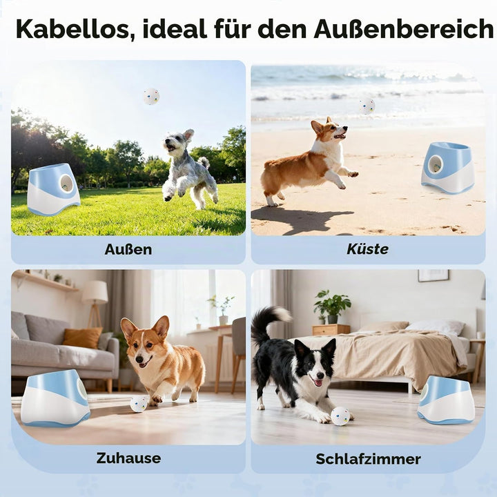 Ballwurfmaschine für Hunde,Mit 6 Tennisbälle,Mit 3 Distanzstufen,Wiederaufladbarem,Ballwurfmaschine