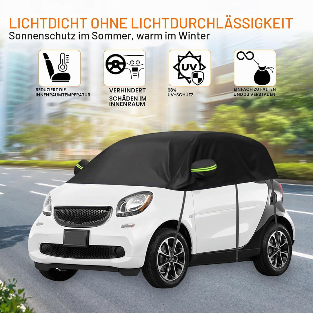 Halbgarage Autoabdeckung Wasserdicht Passend für Smart Fortwo 2006-2025, 300D Atmungsaktiv Autoplane