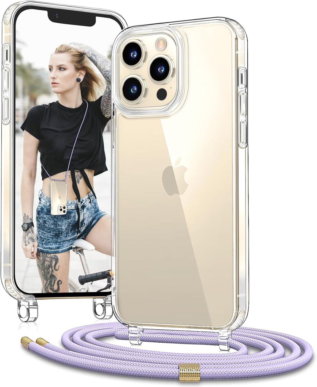 Vaykwo Handykette mit Band für Apple iPhone 13 Pro Max Hülle - Necklace Handyhülle - Transparente Ca