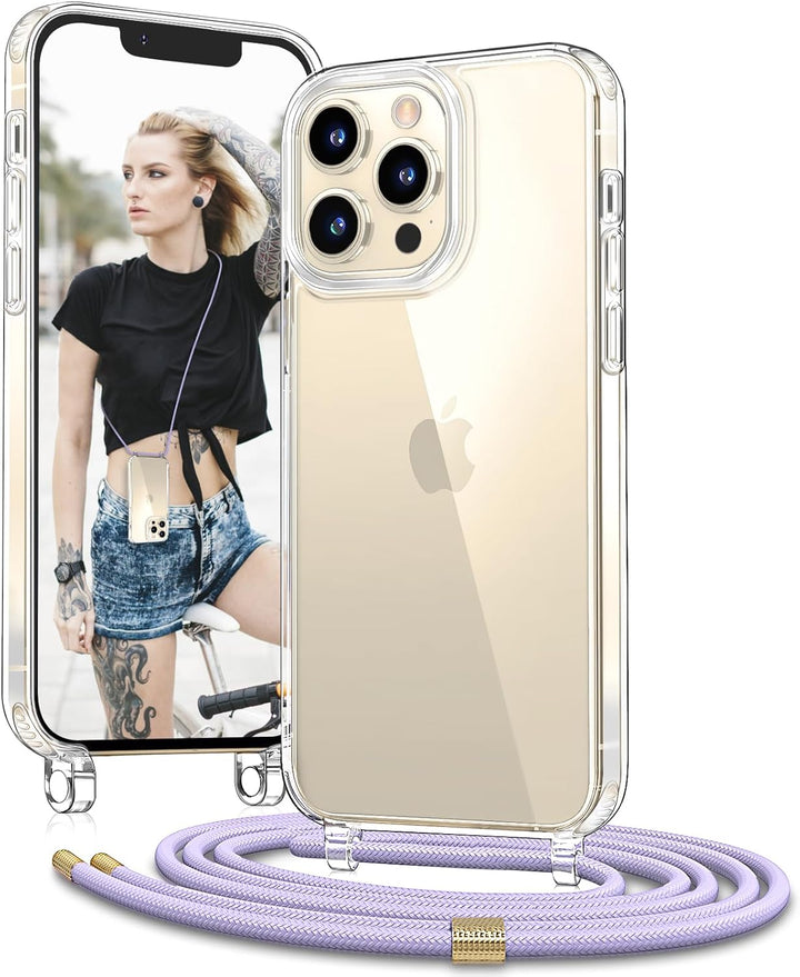 Vaykwo Handykette mit Band für Apple iPhone 13 Pro Max Hülle - Necklace Handyhülle - Transparente Ca