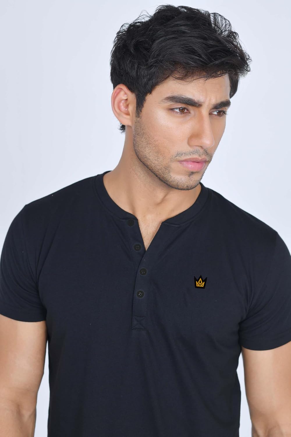 2er-Pack Herren-Henley-T-Shirts mit halben Ärmeln, leichte Henley-Oberteile Heidegrau, Holzkohle L,