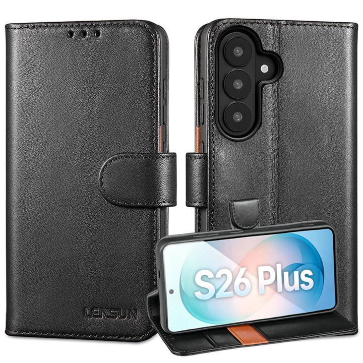 LENSUN Echtleder Hülle für Samsung Galaxy S26 Plus, Handyhülle [Echtes Leder][Kartenfach][RFID Schut