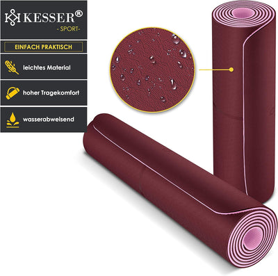 KESSER® Gymnastikmatte mit Tragegurt rutschfest TPE Yogamatte Gepolstert & rutschfest Fitnessmatte,